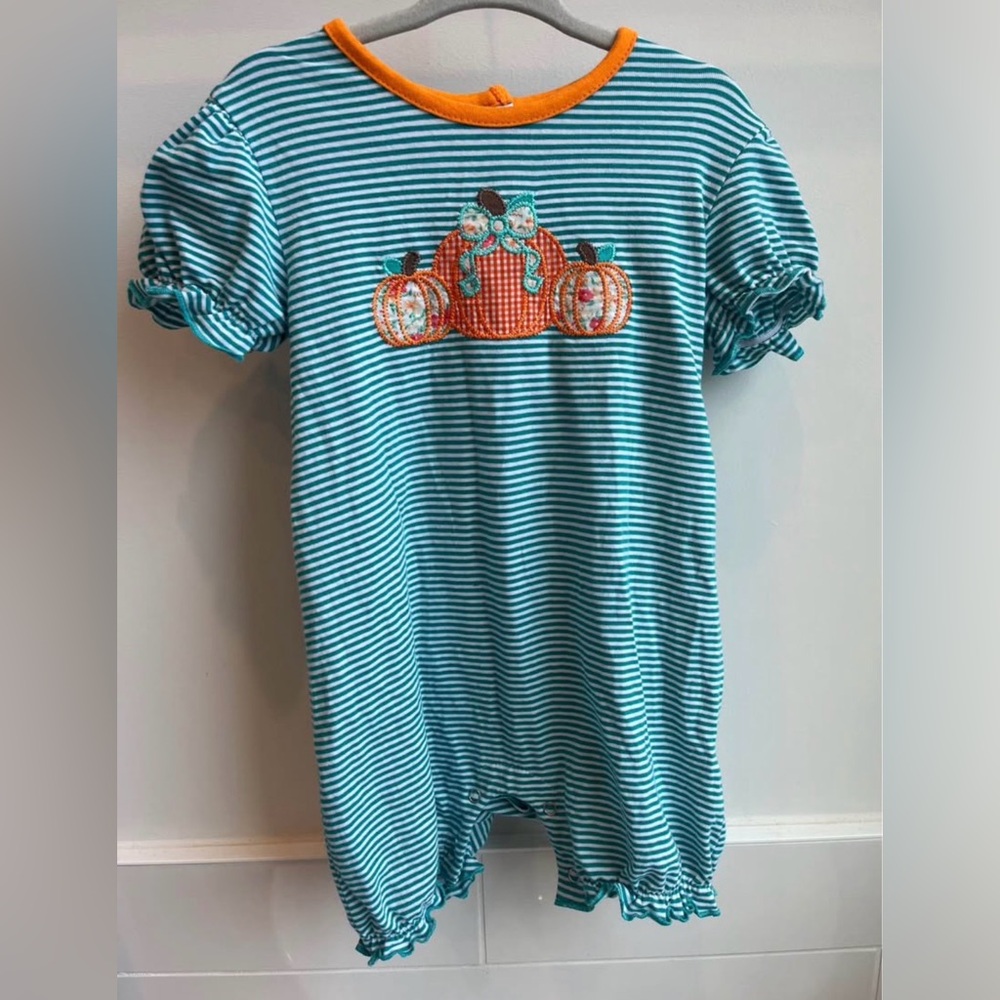Striped Pumpkin Embroidered Romper